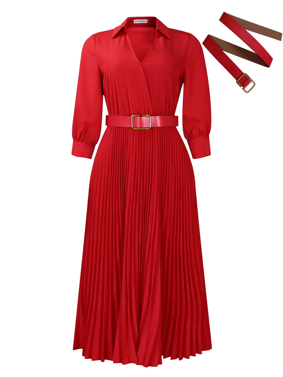Women's Clothing Autumn/Winter New Fashionable And Elegant Plus-Size Dress – Solid Color Belted Midi Dress For Women_ecoleips.com