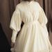 Elegant Milk Tea Bow Dress With Puff Sleeves, A-Line Long Maxi Dress With Ruffle Hem, Vintage Inspired Princess Style_ecoleips.com