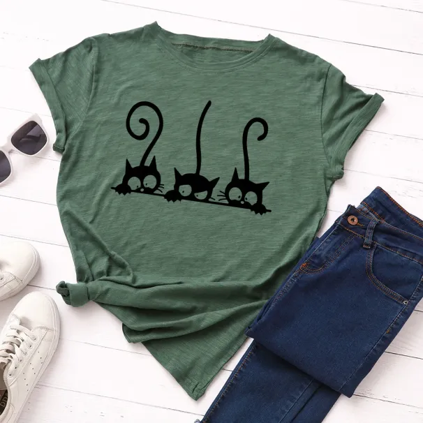 100% Cotton Women T Shirt New Cat Print T-shirts Female Short Sleeve Tees Tops Woman Summer Tshirt_ecoleips.com