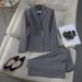 Professional Women's Suit Set - Elegant Long Sleeve Blazer & Trousers For Business Office, Formal Occasions (Black, Navy, Gray)_ecoleips.com