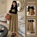 Autumn New Korean Fashion Knitted Top + Khaki Adjustable Strap Dress Two-Piece Set For Pregnant Women_ecoleips.com