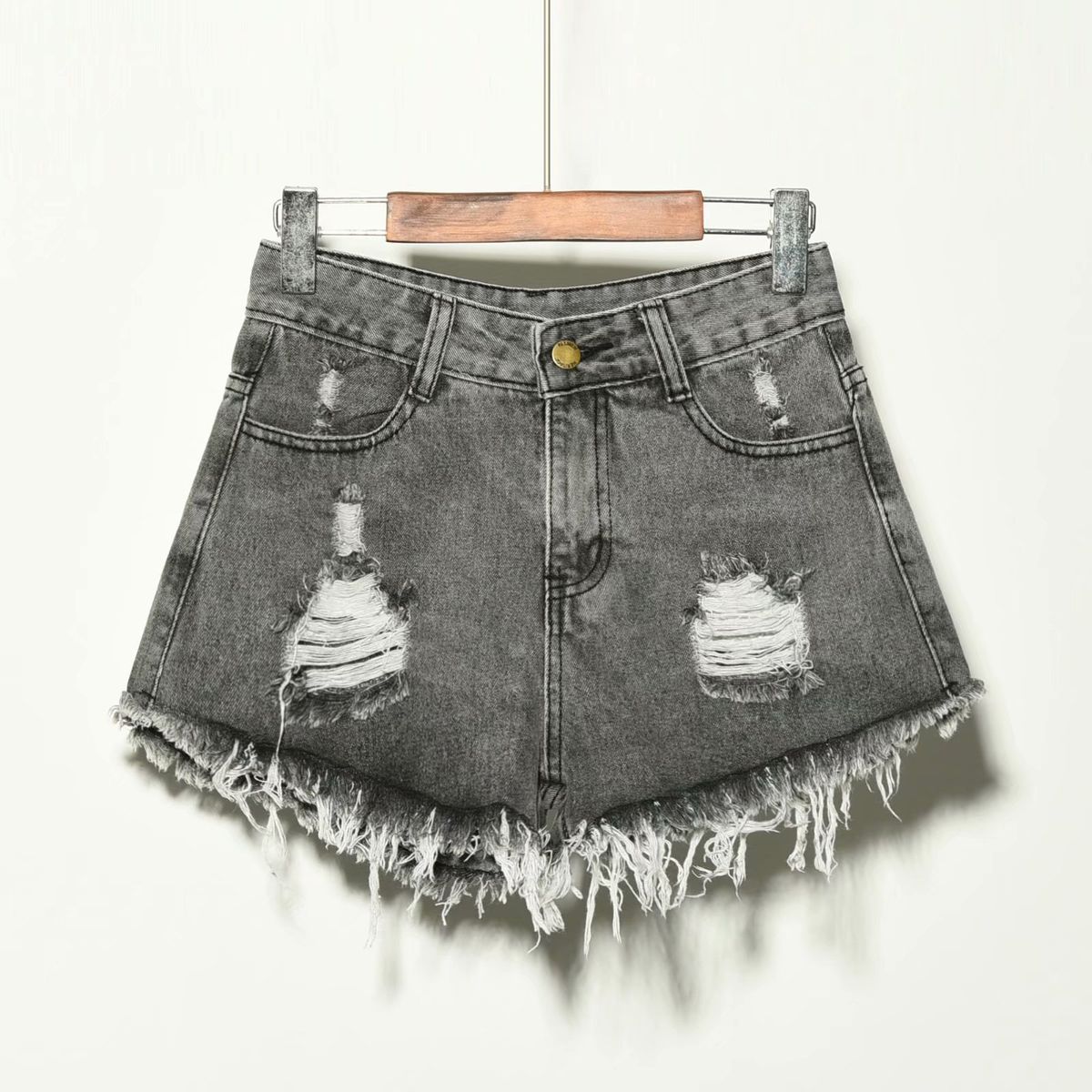 Women's Clothing Waist Fat Mm Loose Denim Shorts Women's Summer Large Size Hole Slimming Raw Edge Wide Leg A Line Hot Pants_ecoleips.com