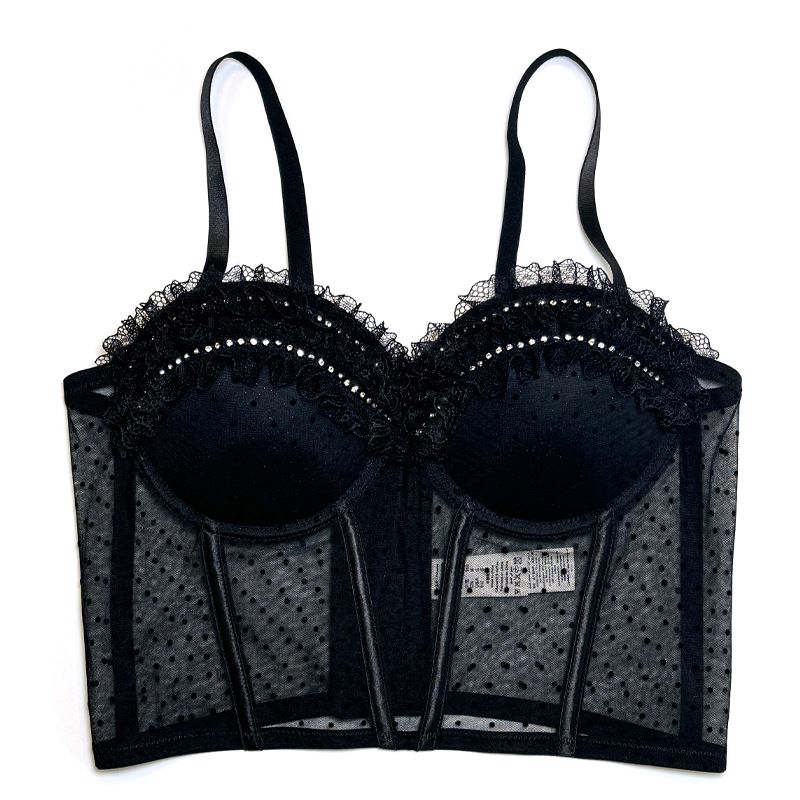 Women's Clothing Black Sexy Lace See Through Underwear High End Sexy Outerwear Underwear Fishbone Gathered Bra_ecoleips.com