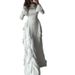 Elegant High Waist Flare Sleeve Lace Trim Dress - Fall Women's Office & Party Flowy Midi Dress With Round Neck, Stretchy Polyester, Wrinkle-Free_ecoleips.com