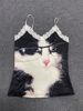 Pure Desire Style American Retro Y2K Sweet Lace Trim Vest Strap Women Full Print Oil Painting Backless Summer Top_ecoleips.com