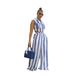 Fashion Women's Clothing Set Color Block Striped Vest Collared Shirt High Waist Wide Leg Pants TW887 European American Style Commuting_ecoleips.com
