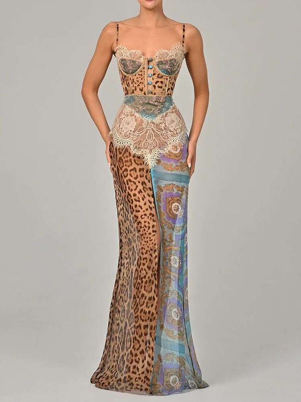 Blifanbo Sexy Leopard Print Lace Split Maxi Dress Women Gown Elegant Sleeveless Patchwork Chiffon Backless Beach Evening Dress_ecoleips.com