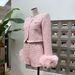 Detachable Fox Fur Trim Knit Coat & Shorts Set – Pearl Button Cardigan (Ivory/Pink, S-L)_ecoleips.com
