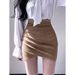 Deerskin Velvet Bodycon For Women, Spring And Autumn Korean Style, High Waist, Sexy Hot Girl, Irregular Pleated Short_ecoleips.com