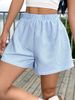 Women's Clothing Summer New Women's Hot Girl Blue And White Stripes Two Buttons Elastic Waist Loose Wide Leg Casual Pants Shorts_ecoleips.com