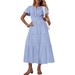 Women's Clothing Spring And Summer New Fashion V Neck Pleated Puff Sleeve Layered Swing Dress_ecoleips.com