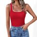 2026 Women Square Neck Sleeveless Vest, Embossed Craft Color Block Slim Fit Casual Summer Sleeveless Blouse_ecoleips.com