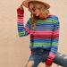Women's Striped Knit Sweater Long Sleeve Round Neck Oversized Casual Pullover With Colorful Distressed Design_ecoleips.com