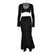 Women Trendy 2‑Piece Matching Set With Flared Sleeves, Cutout Waist & Mermaid Hem_ecoleips.com