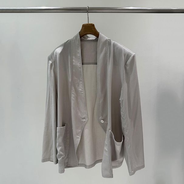 Women's Sophisticated French Single-Button Blazer Elegant Asymmetrical Front Long Sleeve Open Cardigan Style Loose Fit Jacket_ecoleips.com