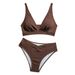 Aria Basics New Cross-border Thin Deep V 2025 Solid Color Sexy Bikini Hot Girl Two-piece Swimsuit Set In European And American Style_ecoleips.com