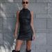Slim-Fit PU Leather Mini Dress Sexy Bodycon Clubwear for Women in Black And Color Options_ecoleips.com