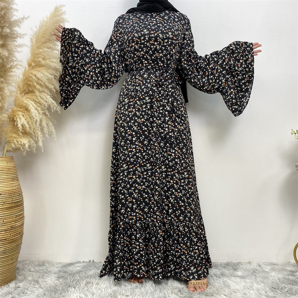 Modest Abaya Dress/Muslim Dress Women Fashionable Floral Print Maxi Dress Women's Long Sleeve Dress Elegant Muslim Fashion Clothing_ecoleips.com