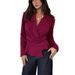 Women's French-Inspired Crinkle Chiffon Blouse Long Sleeve Waist Tie Elegant Flowy Top for Casual Elegant Office_ecoleips.com