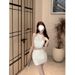 Korean Version Little Elegant Halter Neck Off-Shoulder Heavy Embellished Top + High Waist Versatile Skirt_ecoleips.com