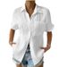 Women's Clothing Women's Short Sleeve Cardigan Shirt Patchwork Pockets Solid Color Elegant Casual Lapel Raglan Sleeves_ecoleips.com