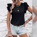 Women's Ruffled Sleeveless Crew Neck Top Solid Color Casual T-Shirt For Spring Summer Autumn Comfortable Breathable Loose Fit T-Shirt_ecoleips.com