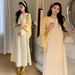 Autumn New Korean Fashion Vest + Knitted Cardigan Two-Piece Set Maternity Dress_ecoleips.com