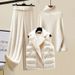 Plus Size Women's Winter Outfit Set - Cozy Knit Sweater, Cotton Vest & Wide Leg Pants (3-Piece)_ecoleips.com