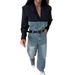 Women's Clothing Stitching Denim Jumpsuit High Waist Casual Straight Denim High Waist Straight Leg Casual Overalls Long Sleeve Stitching Design_ecoleips.com