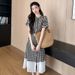 Summer New Korean Fashion Plaid Patchwork Maternity Dress_ecoleips.com
