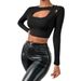 Voya Women's Short, Slim Fit, Sexy Long Sleeved T-shirt As A Base And A Popular Top For Outerwear_ecoleips.com