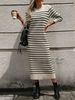 K New Slim-fit Color-blocked Women's Sweater Striped Long Dress Fashion Dress_ecoleips.com
