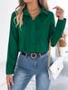 K Elegant Pleated Solid Color Button Long Sleeved Commuting Shirt For Women_ecoleips.com
