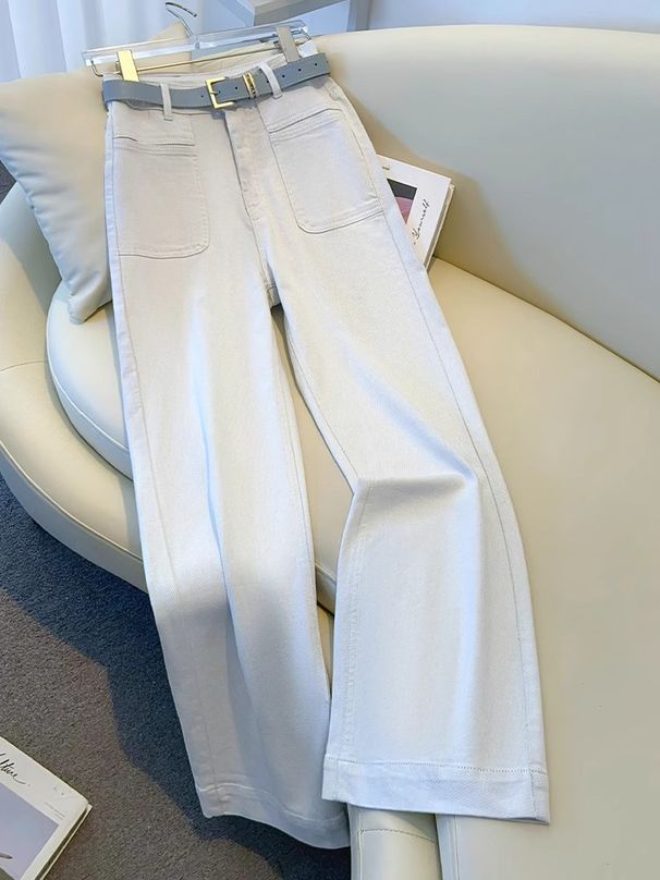 Women’s Clothing Light Gray And White Wide Leg Jeans For Women Spring New Style This Year's Popular High Waist Narrow Straight Pants_ecoleips.com