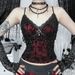 Women's High-End Cross Flocked Camisole Top Unique Streetwear Style XS25180_ecoleips.com