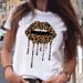 Cross-border Fashion Women's Clothing New Style Letter European And American Leopard Print Lip T-shirt_ecoleips.com