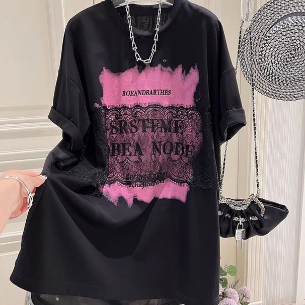 Women’s Clothing Super large size 2 300 catties fat mm summer casual fashion lace splicing medium and long T shirt dress female_ecoleips.com
