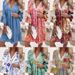 V Neck Printed Lace Stitching Bohemian_ecoleips.com