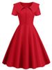 Solid Peter Pan Collar Women Dress Summer Single Breasted Elegant Vintage A Line Dress Short Sleeve Midi Party Office Sundress_ecoleips.com