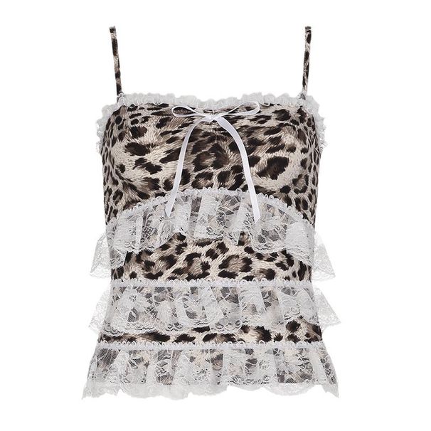 Women's Clothing Hot Girl Leopard Print Camisole Summer Retro Sexy Slim Bow Top_ecoleips.com