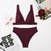 Verve New High-Waisted Small Ribbed Swimsuit For Women Solid Color Sexy Two-Piece Bikini Swimwear_ecoleips.com
