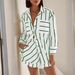 Women's Clothing Fashion Casual Striped Contrast Color Stitching Print Open Collar Shirt Shorts Suit_ecoleips.com
