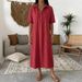 Women's Casual Linen Short Sleeve Polo Dress - Breathable Straight Cut Summer Dress With Comfortable Collar (Multiple Colors & Sizes)_ecoleips.com