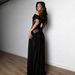 Black Off-Shoulder Lace Hollow Out Long Dress High Slit Flowing Evening Gown For Women_ecoleips.com