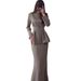 Women's Long Sleeve Top And Solid Color Long Skirt Set Elegant Comfortable Muslim Fashion Style For Spring 2025_ecoleips.com