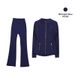 Women's Clothing Gold Long Sleeved Slim Fit Jacket And Flared Pants Set Elastic Waist Sports Running Yoga Outerwear For Women_ecoleips.com