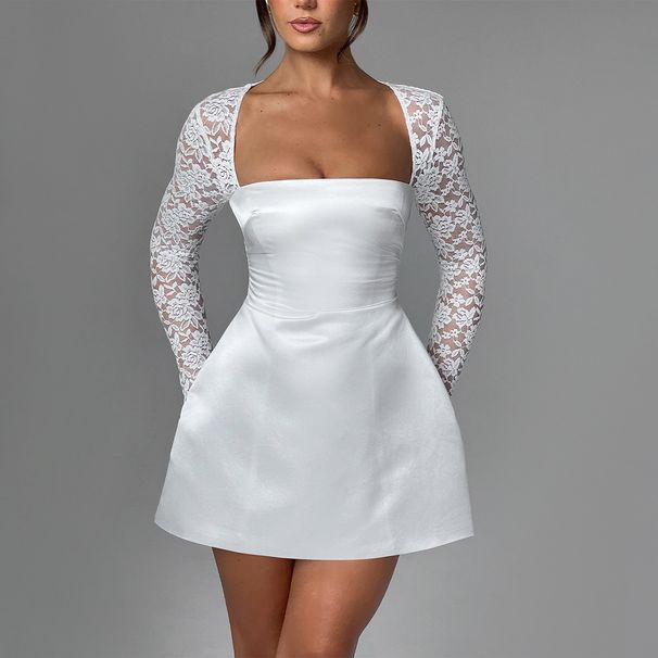Women's Slim A-Line Dress Lace Trimmed Sexy Alluring Clothing_ecoleips.com