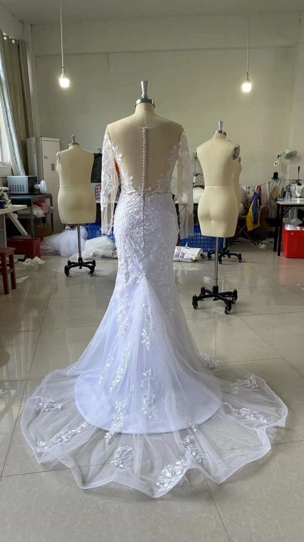 Women's Clothing New One Shoulder Foreign Trade Wedding Dress With Large Skirt Water Soluble Lace Trailing Wedding Dress_ecoleips.com