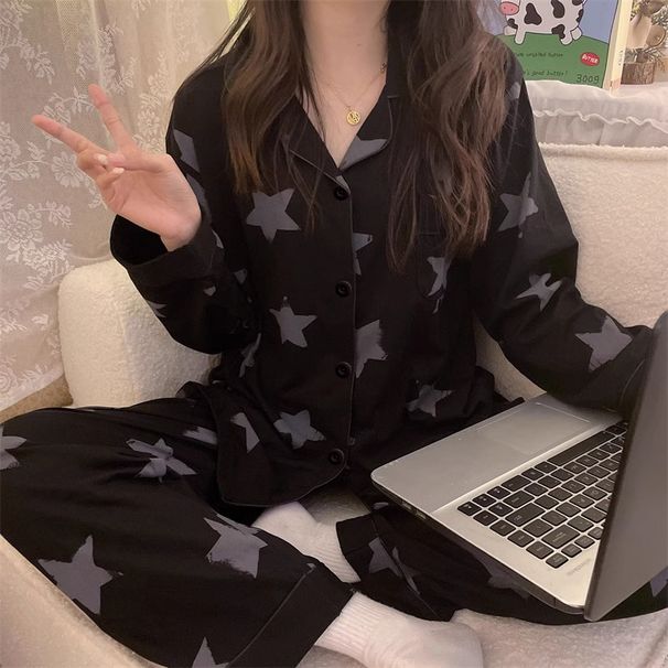Korean Style Long-Sleeved Pajamas Set For Women Spring Autumn Homewear Comfortable Ladies Sleepwear Student Senior Casual Outfit_ecoleips.com