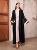Women's New Muslim Fashion Cardigan Dubai Arabic Embroidery Color Block Robe Batwing Sleeve_ecoleips.com